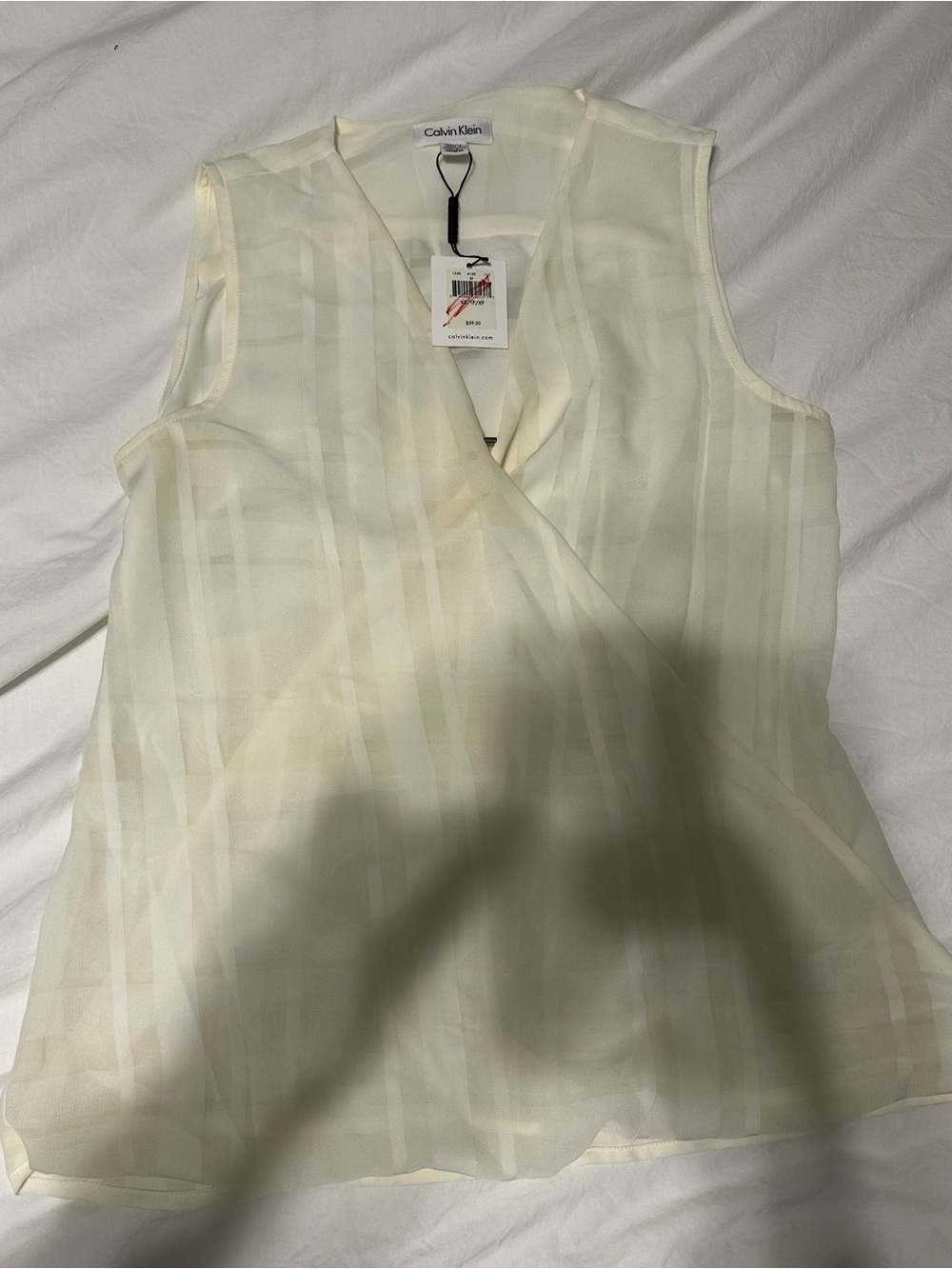 Calvin Klein Sheer Ivory Sleeveless Wrap Top